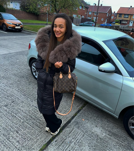LONG DUCK DOWN BELT REAL FUR HOODED COAT