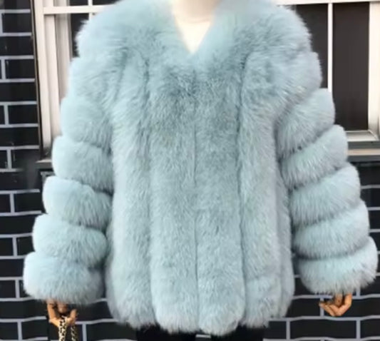 STRAIGHT ROW REAL FOX FUR COAT ( COLOURED COLLECTION )