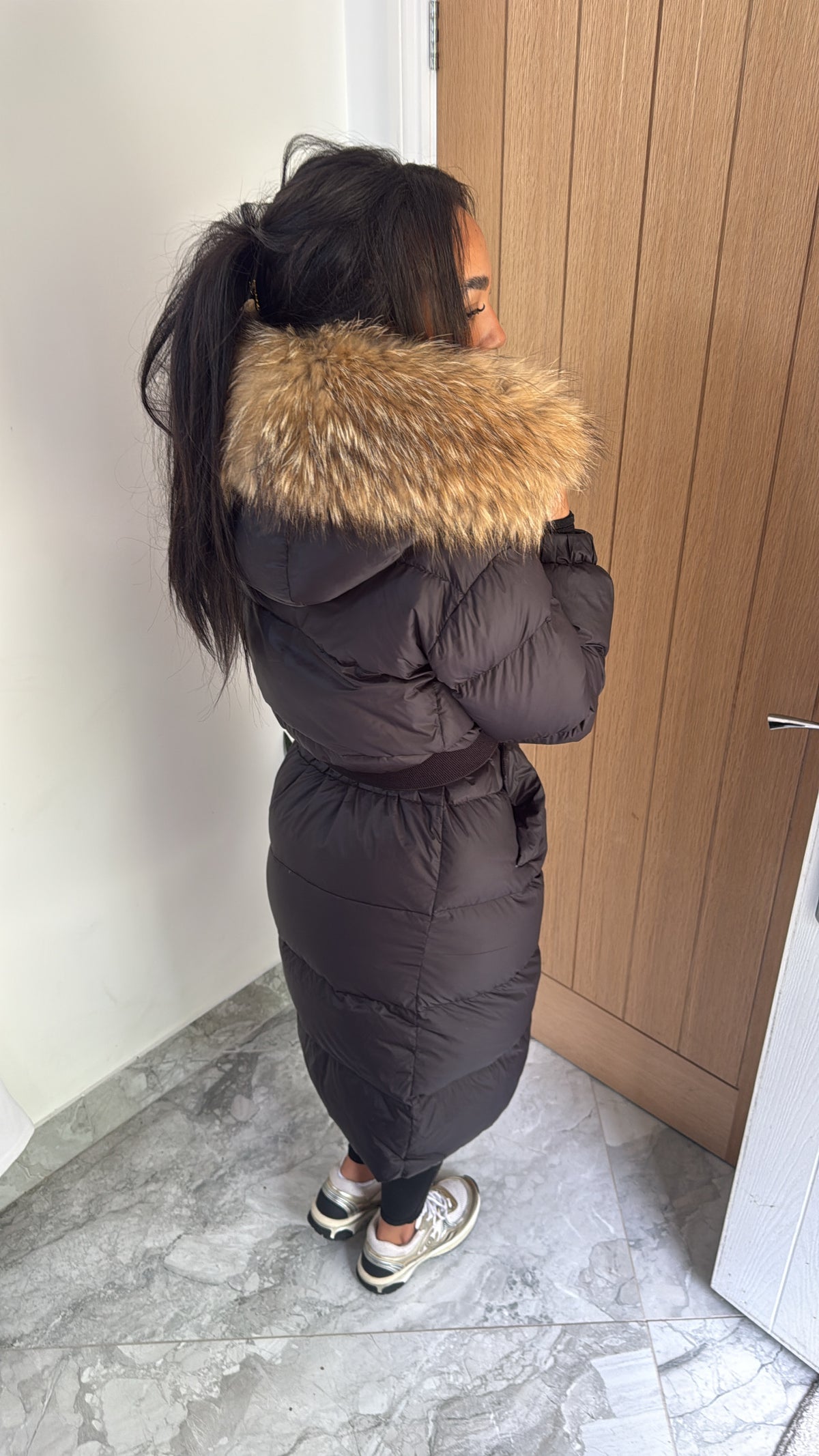 Duck down hooded long coat