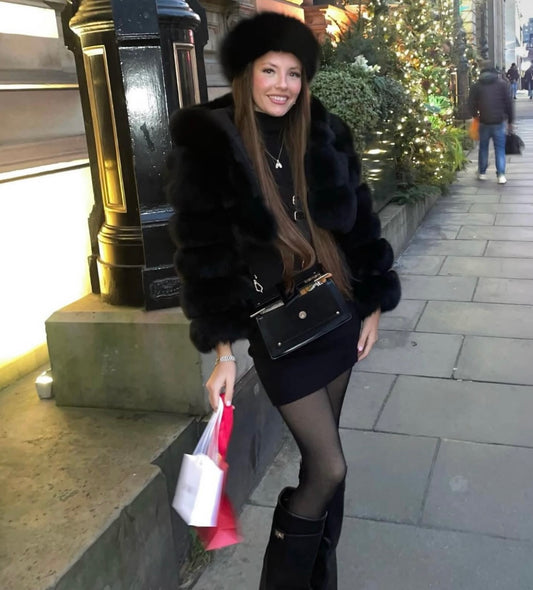 Hooded fox fur coat (neutral collection)