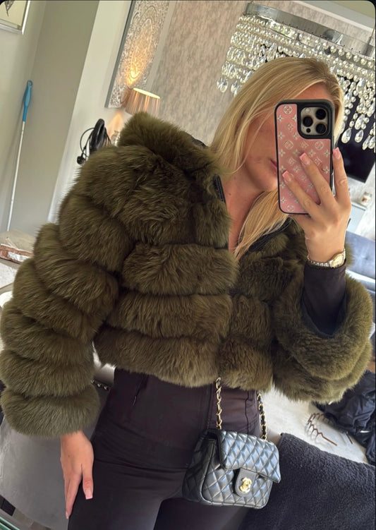 Hooded fox fur coat (coloured collection)