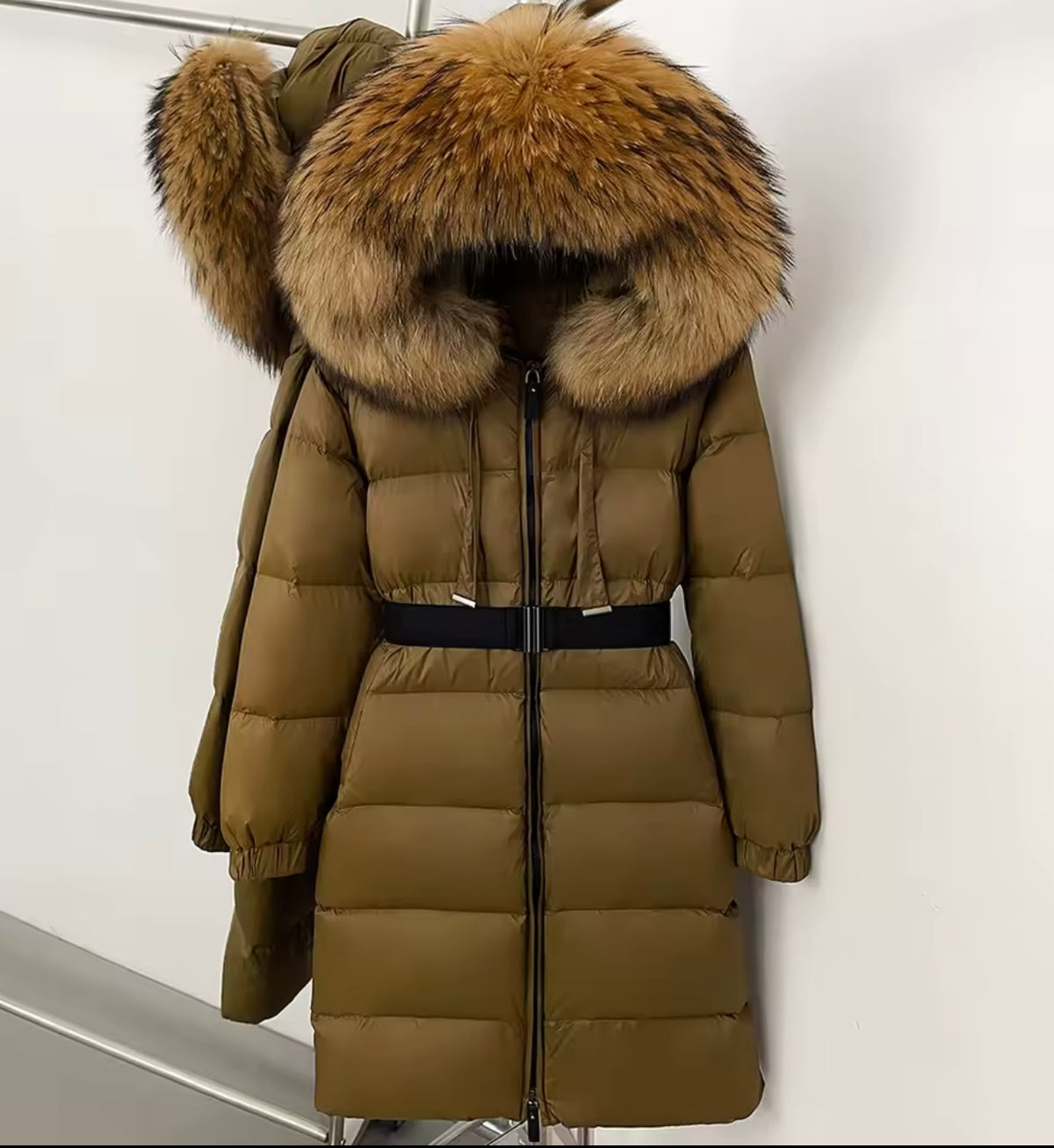 Duck down hooded long coat