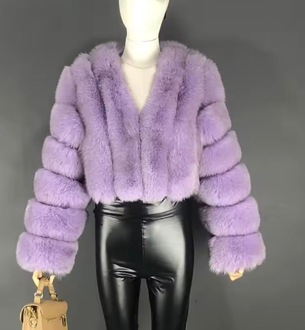 Cropped straight row real fox fur coat (coloured collection)