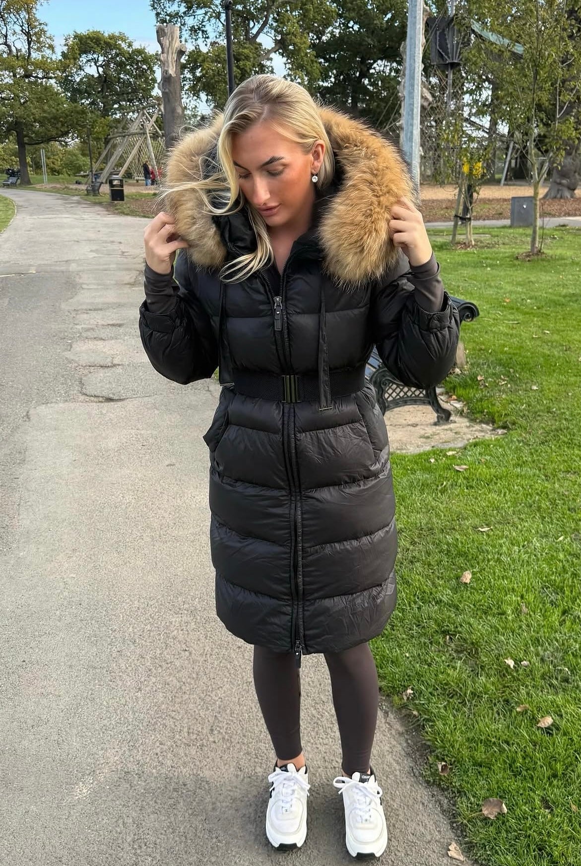Duck down hooded long coat