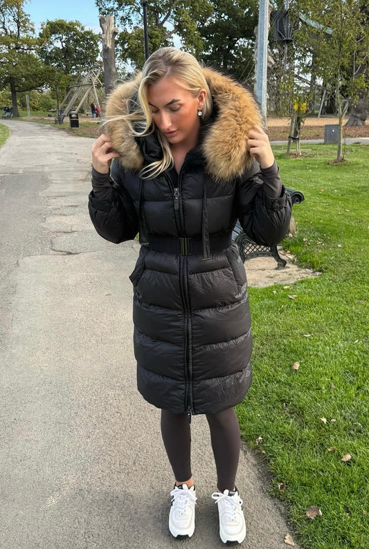 Duck down hooded long coat