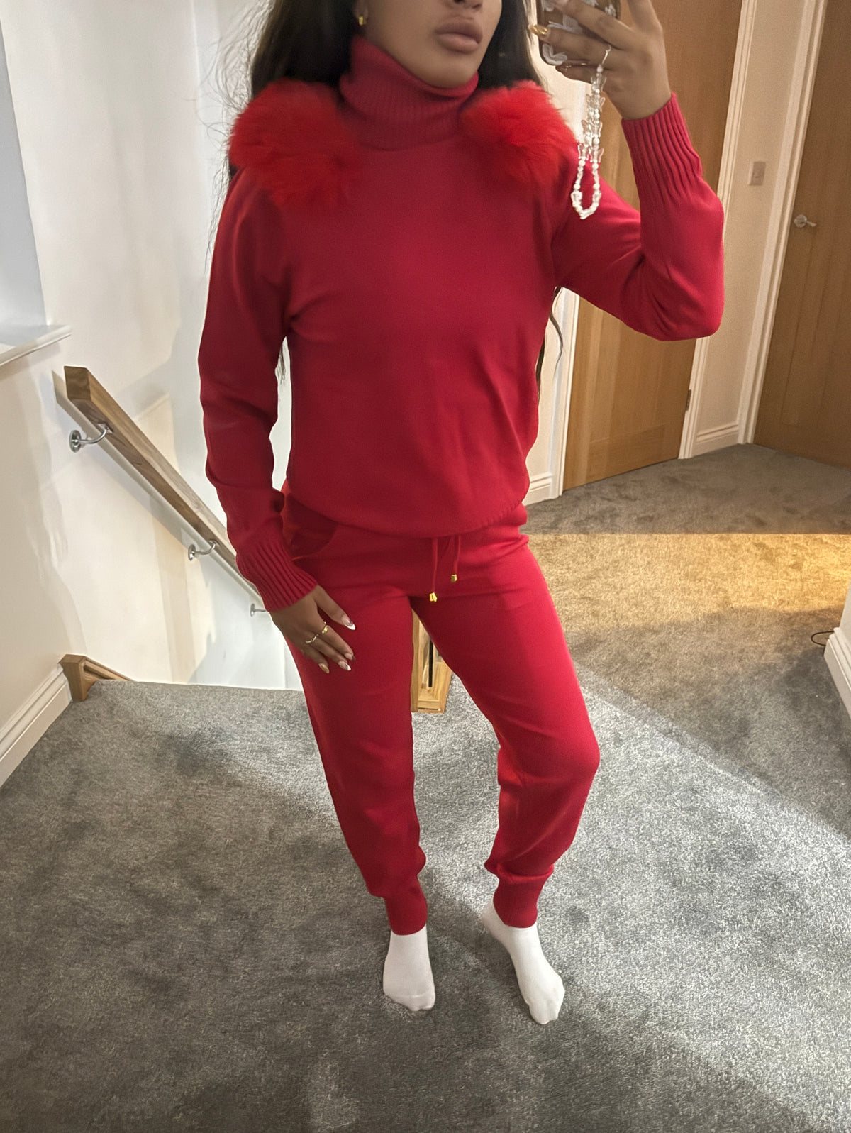 Real fox fur cuffed co ord